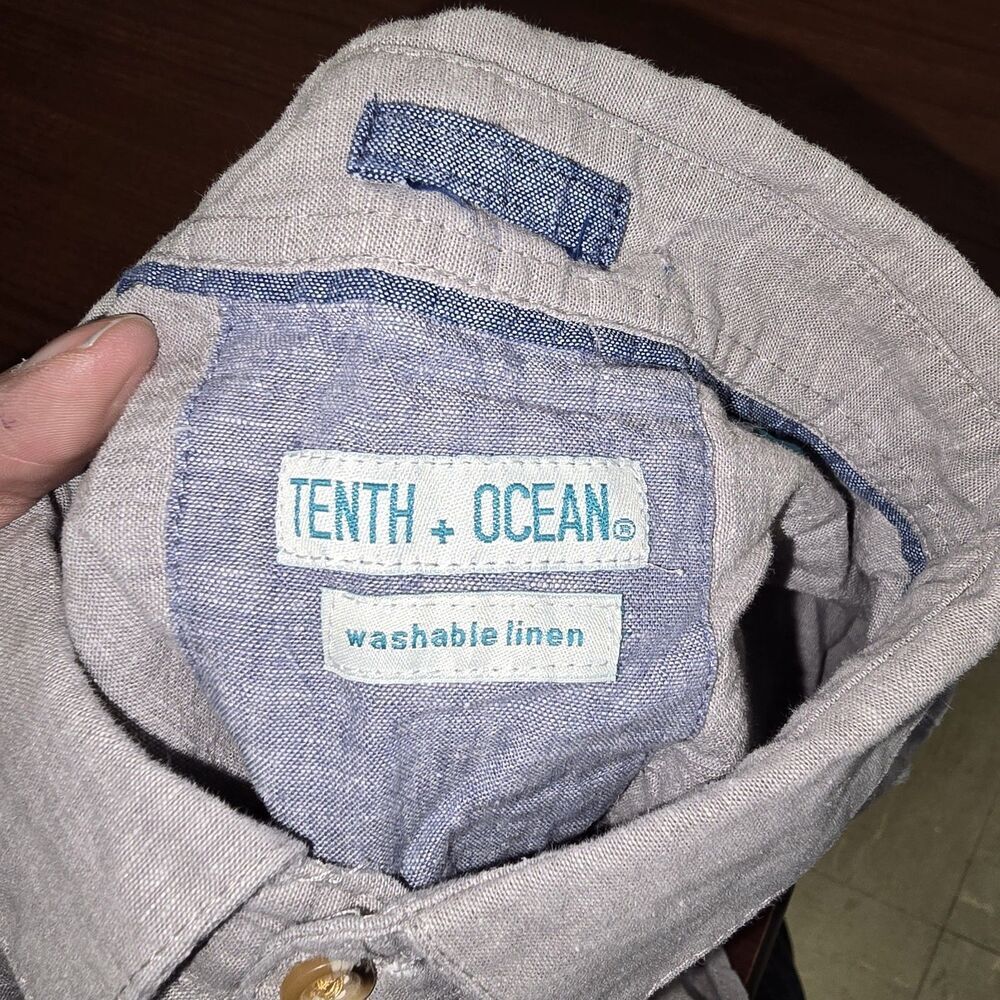 Tenth Ocean Shirt Large Washable Linen Short Sleeve Spread Collar Gray (C) - Picture 3 of 8
